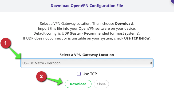 Select an OpenVPN Location